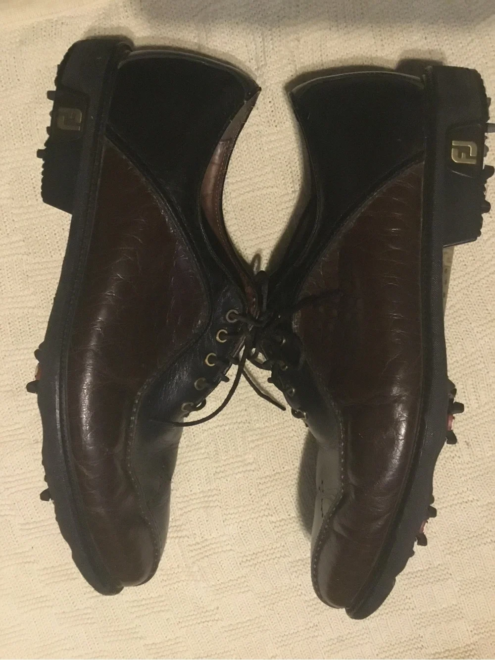 FootJoy Black Leather Lace-Up Golf Shoes Mens Metal Eyelets Size 11.5